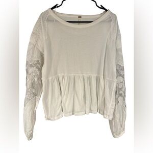 Free People Long Sleeve Lace Babydoll Top Oversized XS